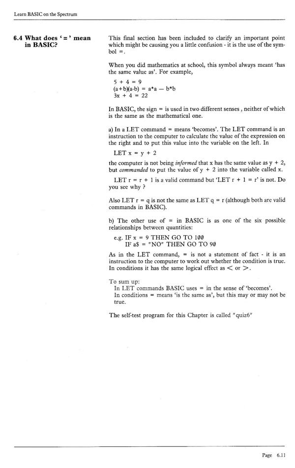 Learn BASIC on the Spectrum - Chapter 6.11