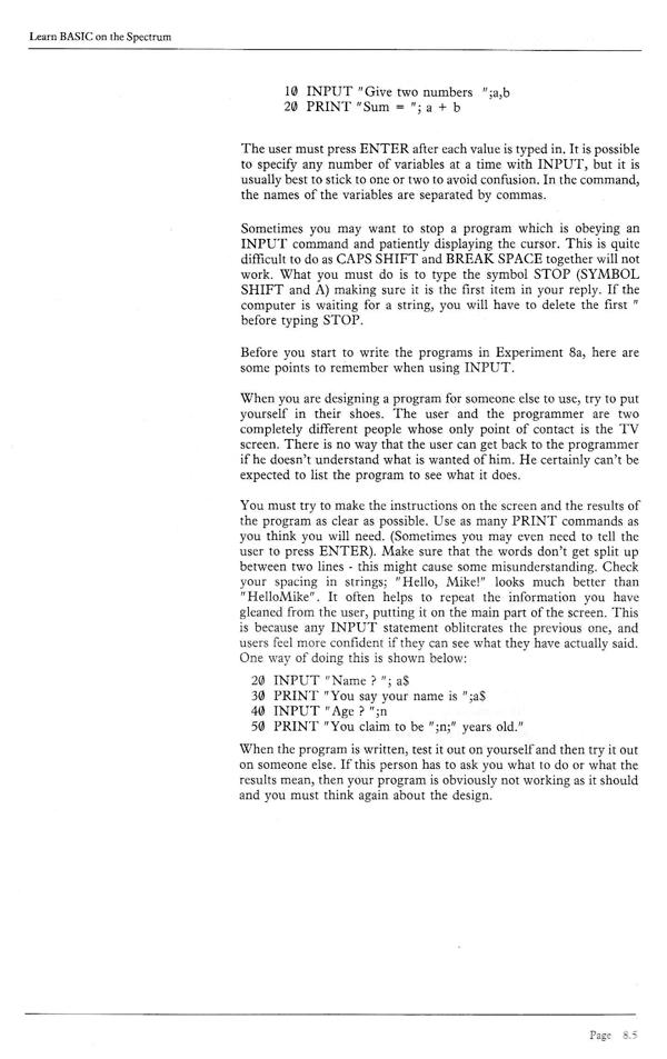 Learn BASIC on the Spectrum - Chapter 8.5