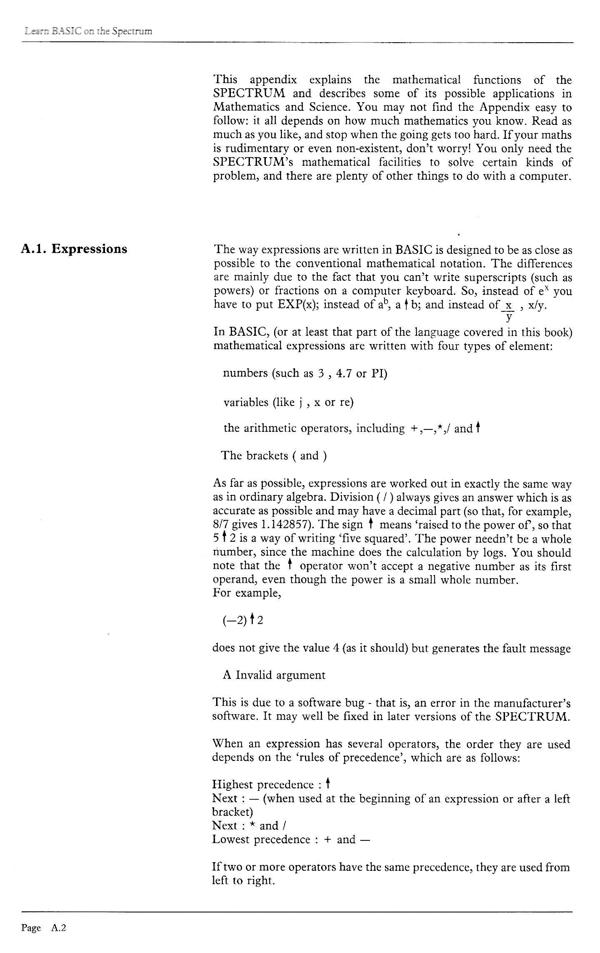 Learn BASIC on the Spectrum - Appendix A.2