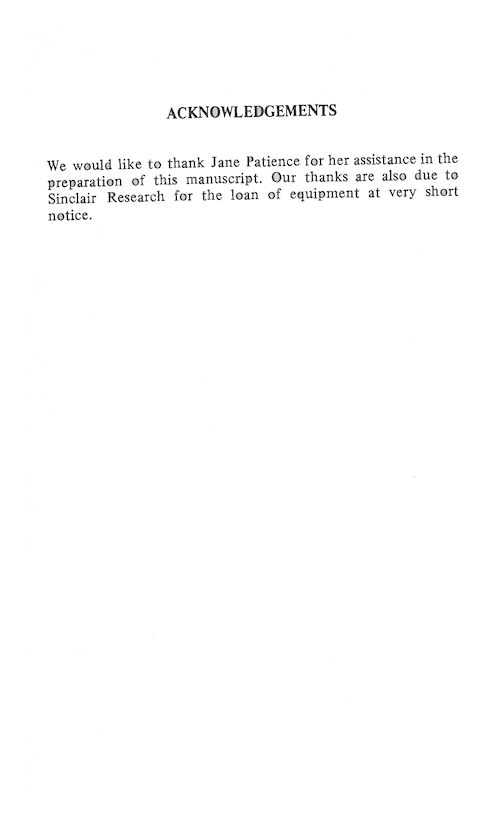 The Art of Programming the 16K ZX81 - Acknowledgements