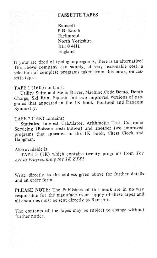 The Art of Programming the 16K ZX81 - Cassette Tapes 1